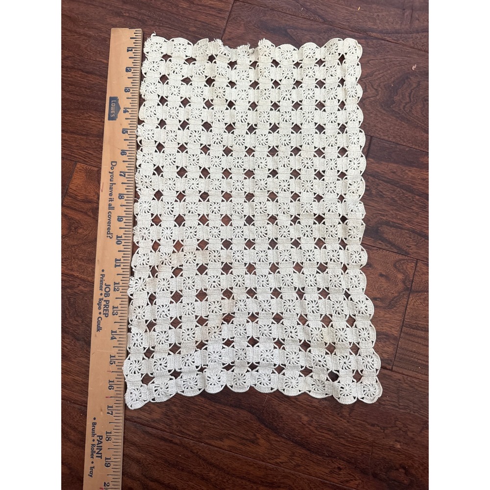 Vintage Handmade Crochet Doily Cream Lace Rectangular Table Runner 16.5x11 Inch